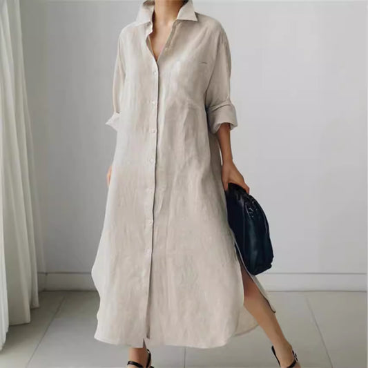 Robe chemise pour femme en lin léger avec fentes latérales Chic und Stil