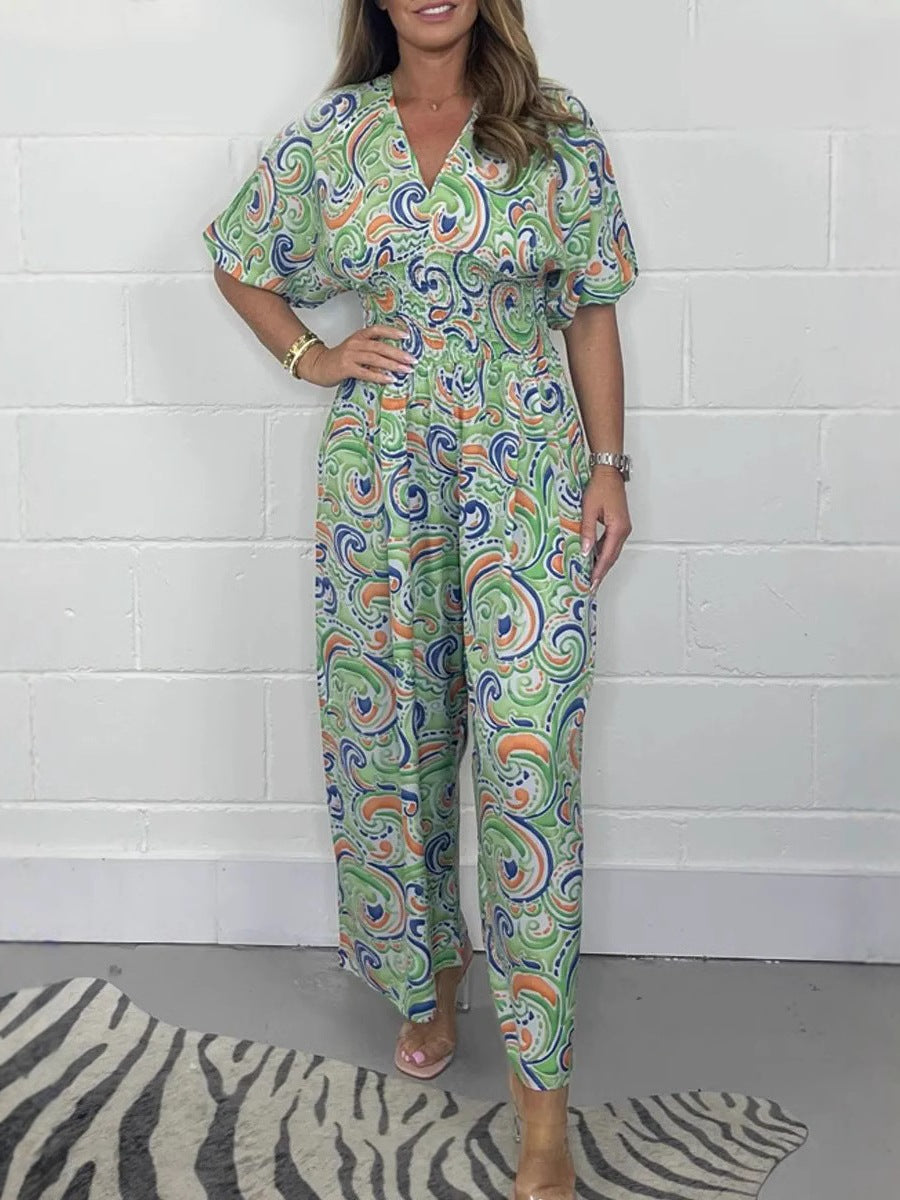 Dame Combinaison fluide avec élégant motif paisley et cintrage Chic und Stil