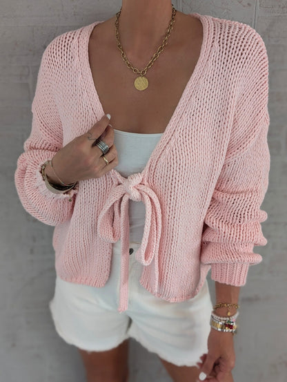 Dames gilet décontracté en tricot avec fermeture à nouer et manches larges Chic und Stil