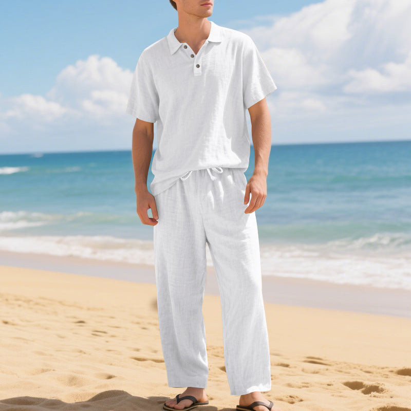 Tenue d'été décontractée pour hommes avec polo en coton de haute qualité à manches courtes et pantalons en lin confortables Chic und Stil