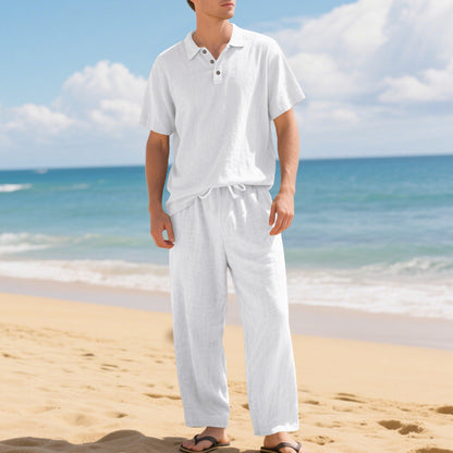 Tenue d'été décontractée pour hommes avec polo en coton de haute qualité à manches courtes et pantalons en lin confortables Chic und Stil