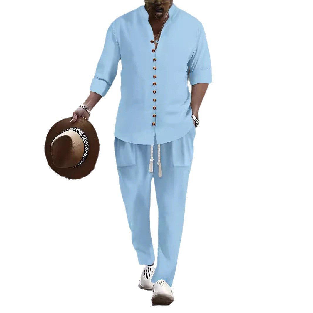 Men's Casual Button-Up Shirt and Relaxed Fit Pants Set Chic and Style