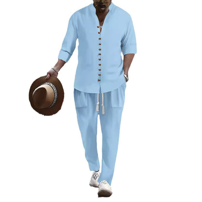 Men's Casual Button-Up Shirt and Relaxed Fit Pants Set Chic and Style