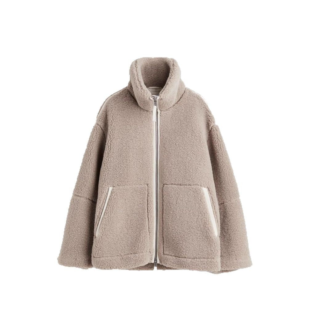 Women's comfortable plush jacket with high collar, chic and stylish
