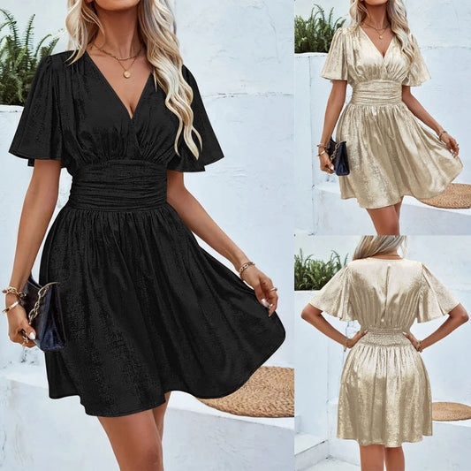 Robe portefeuille pour femmes avec décolleté en V profond et manches volumineuses Chic und Stil