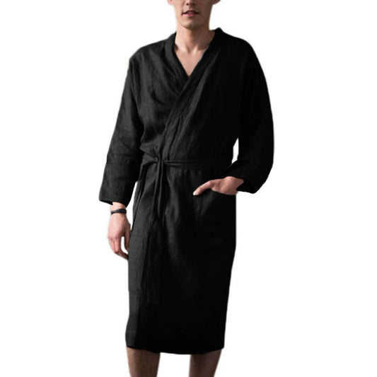 Men's Linen Bathrobe with Practical Pockets and Modern Design Chic und Stil