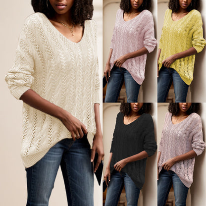 Ladies elegant knit sweater with transparent hole pattern Chic and Style