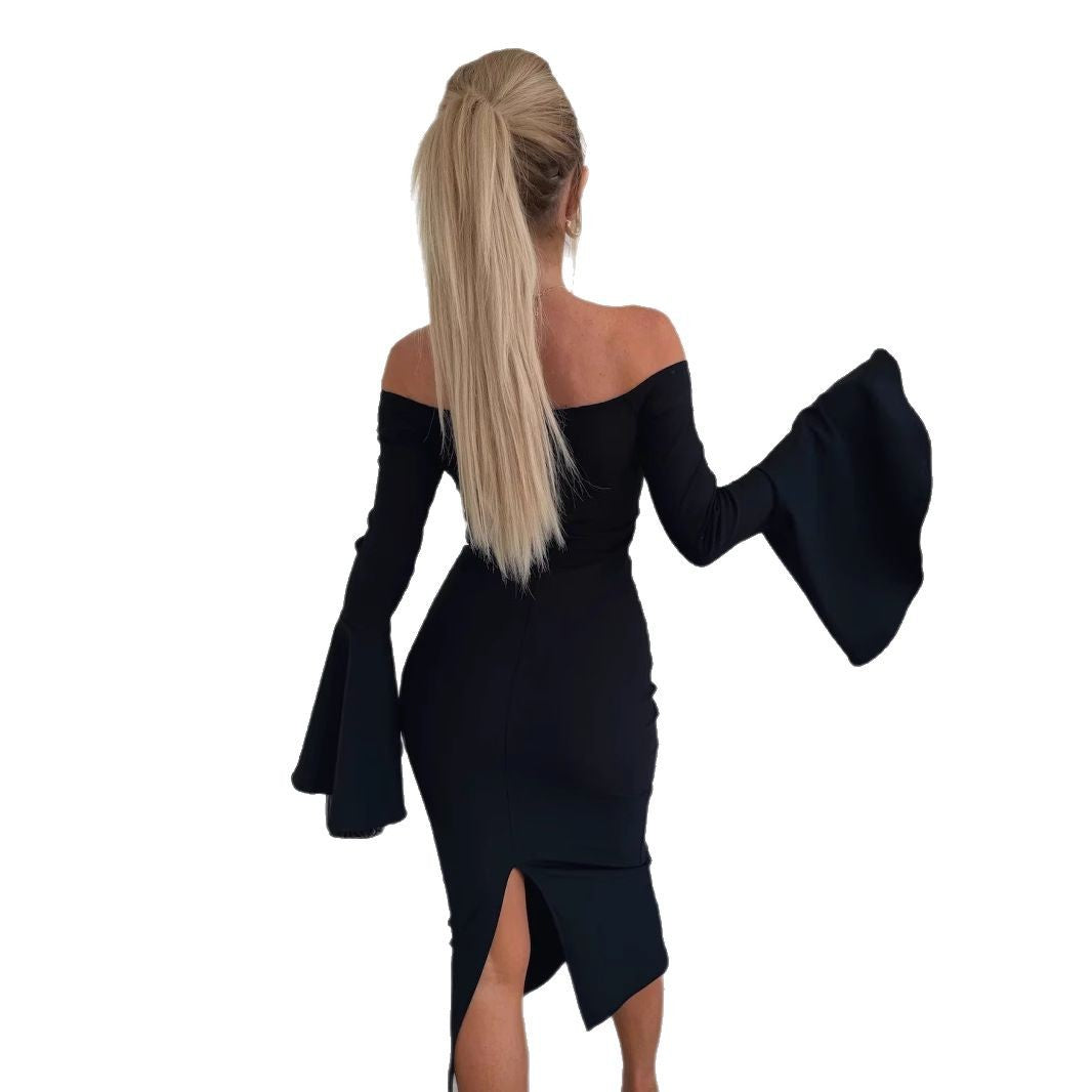 Robe mi-longue à manches évasées pour femmes, à encolure dénudée, Chic und Stil