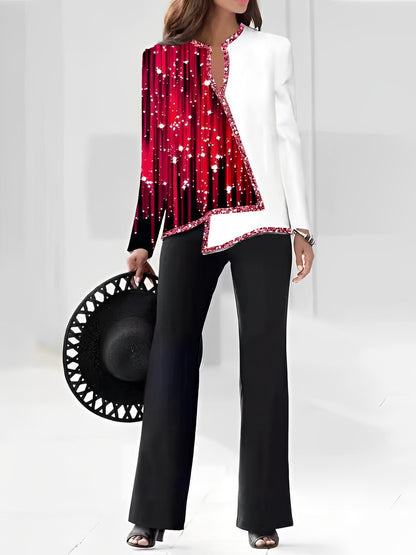Dames Élégante Veste Déclaration avec coupe asymétrique et détails scintillants Chic und Stil