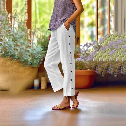Women Lightweight and Breezy Summer Pants with Side Buttons Chic and Style