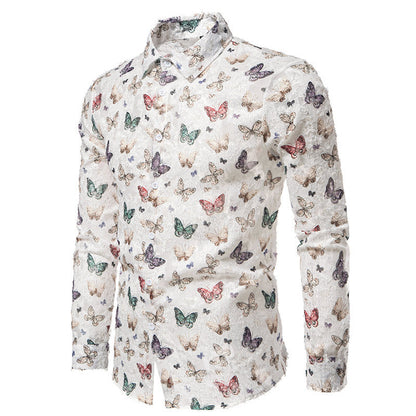 Chemise à manches longues pour hommes avec un motif de papillon accrocheur et en tissu de coton de haute qualité Chic und Stil