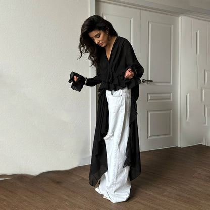 Robe maxi élégante et fluide pour femmes avec une coupe ample et des détails froncés Chic und Stil