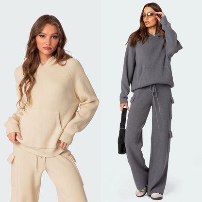 Ladies Relaxed-Fit Knit Pullover with Hood and Kangaroo Pocket Chic and Style