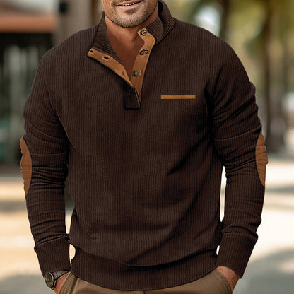 Hommes élégant pull à manches longues avec une texture structurée et patte de boutonnage Chic und Stil
