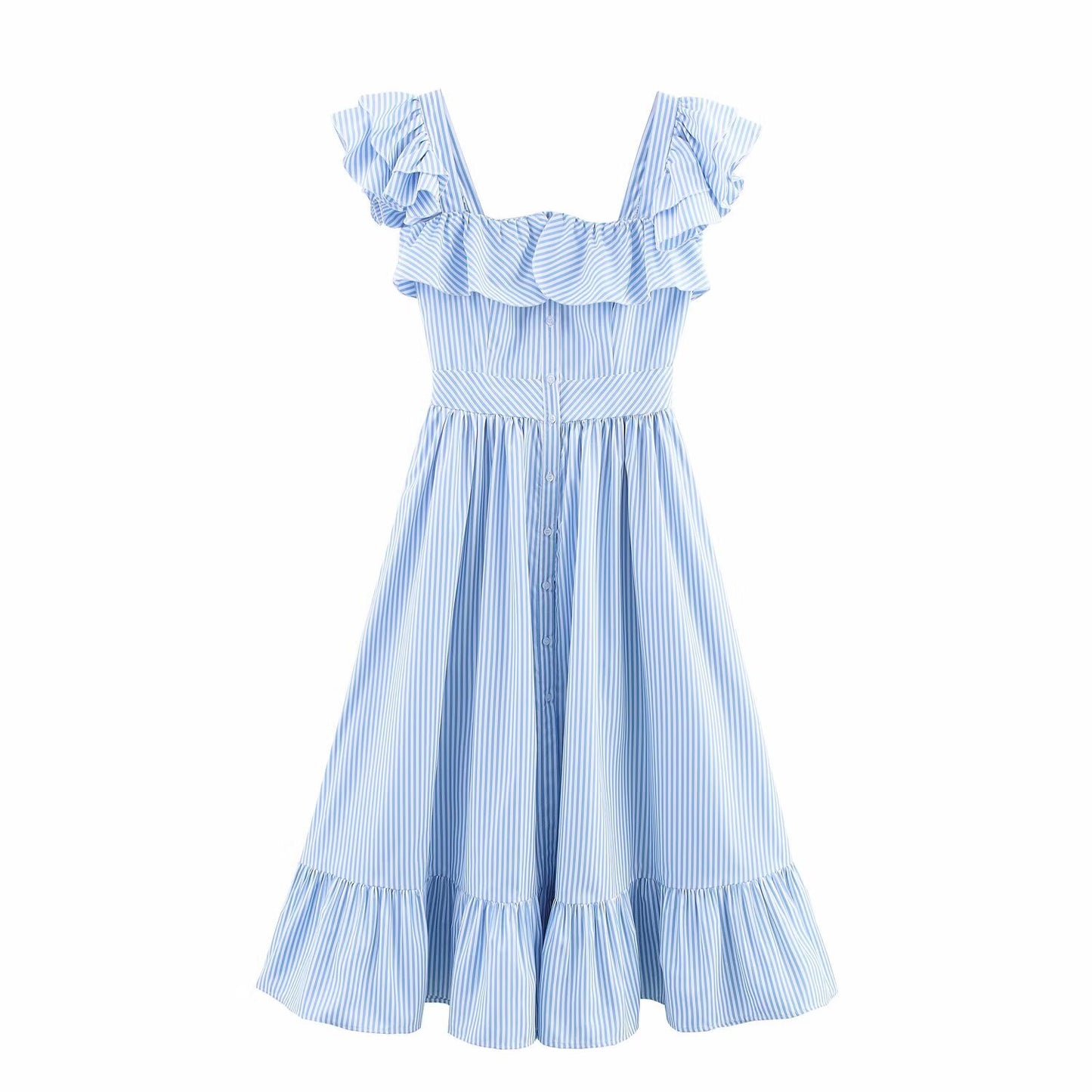 Robe maxi femme avec design volumineux en volants et fermeture à boutons Chic und Stil