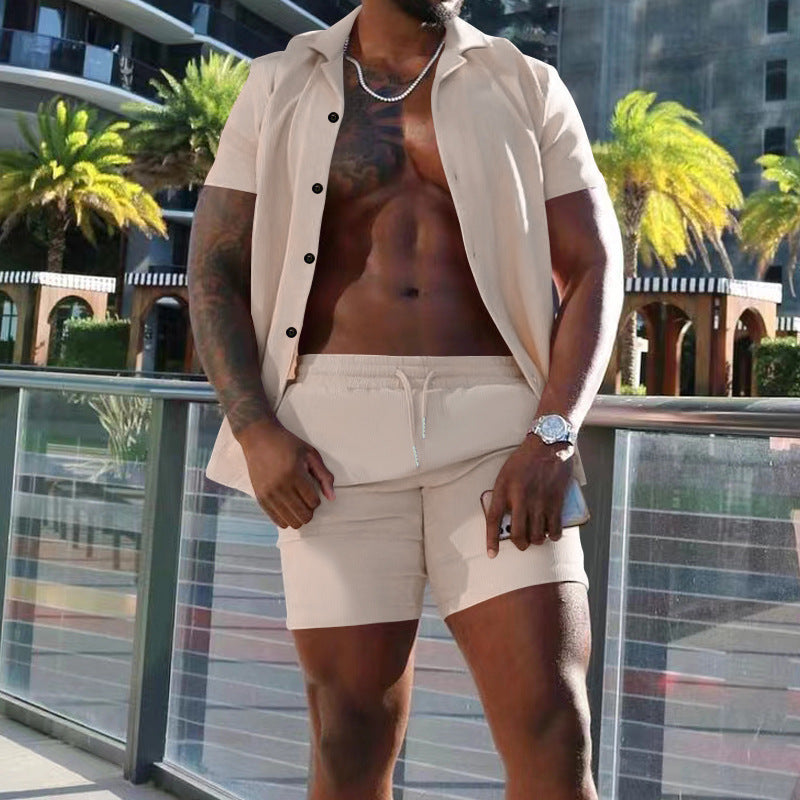 Homme décontracté ensemble chemise à manches courtes et shorts Chic und Stil