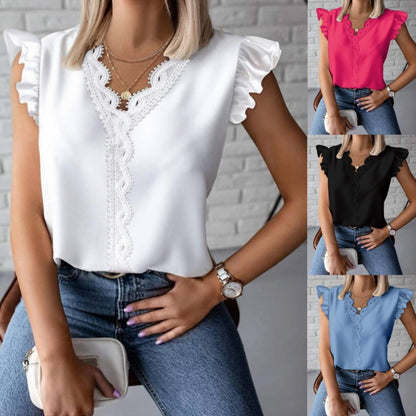 Chemisier femme avec des détails en volants et des appliqués en dentelle Chic und Stil