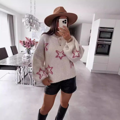 Pull en tricot pour femmes avec design d'étoiles et manches évasées Chic und Stil