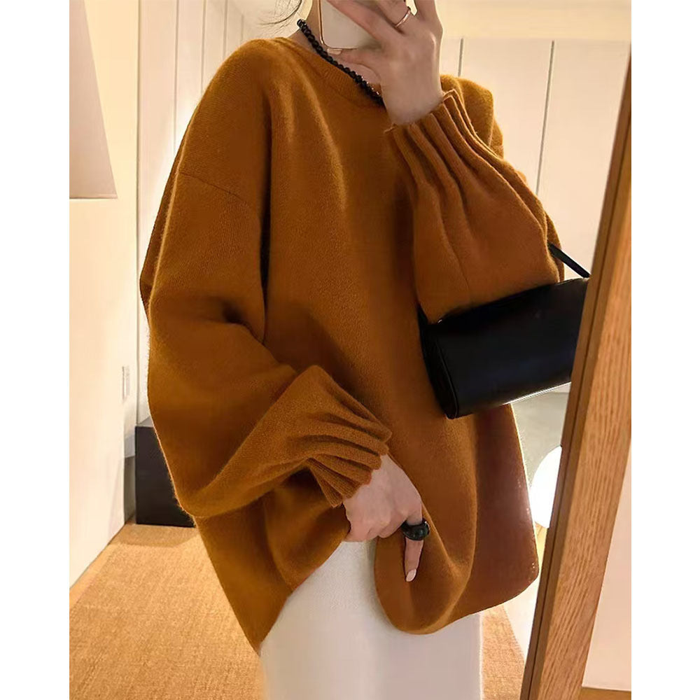 Pull décontracté pour femmes avec design de manches texturées enroulées Chic und Stil