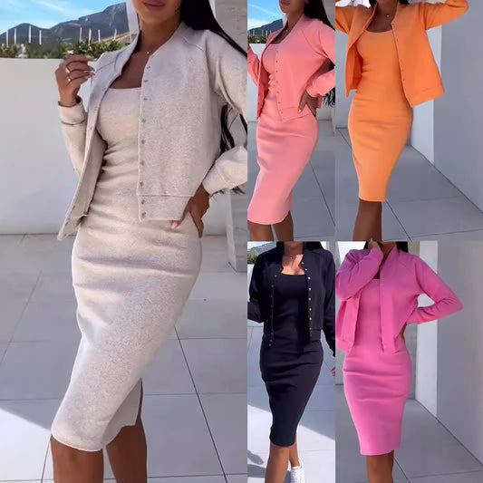 Femme ensemble de robe de sweatshirt à la mode et veste Chic und Stil
