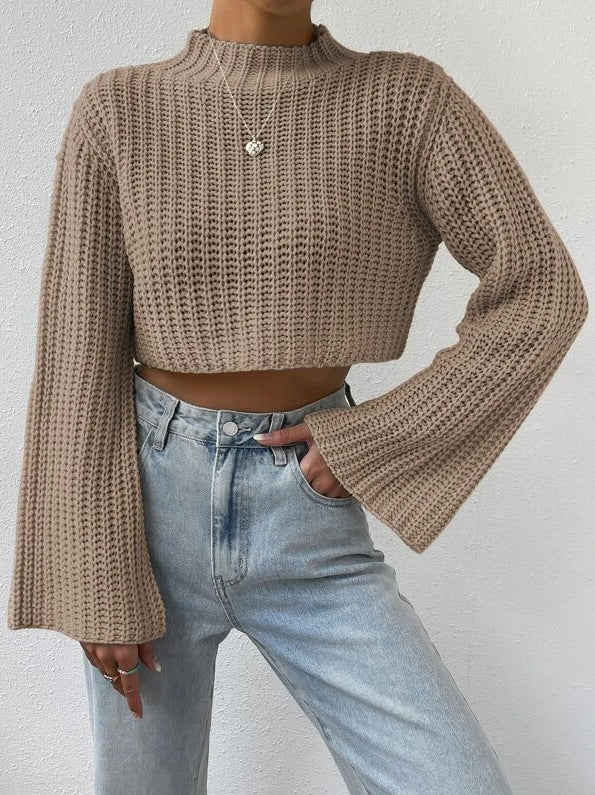 Pull crop décontracté pour femmes avec des manches larges et un design structuré Chic und Stil
