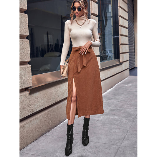 Jupe maxi pour femmes avec fente latérale et ceinture à nouer Chic und Stil