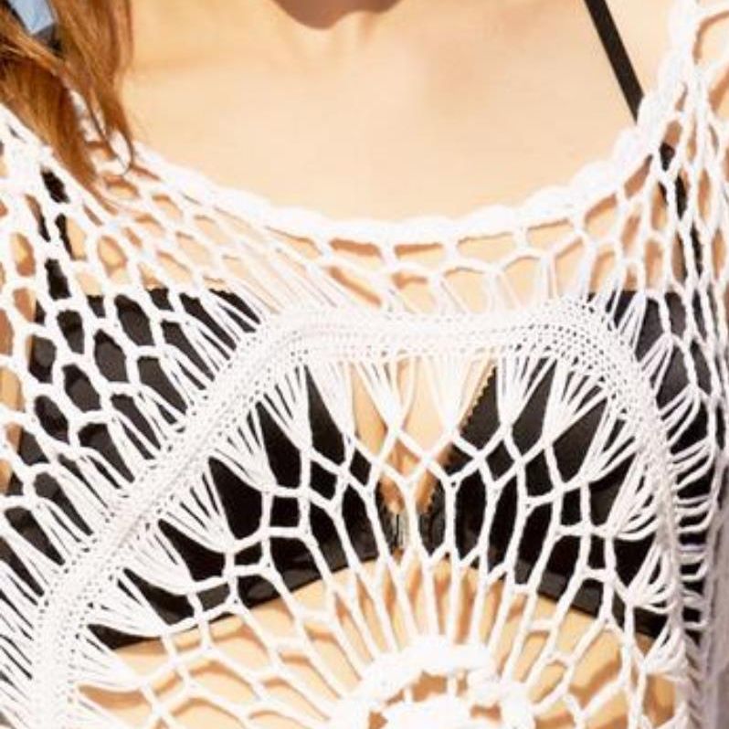 Dames crochet surdimensionné avec mailles ouvertes et franges Chic und Stil