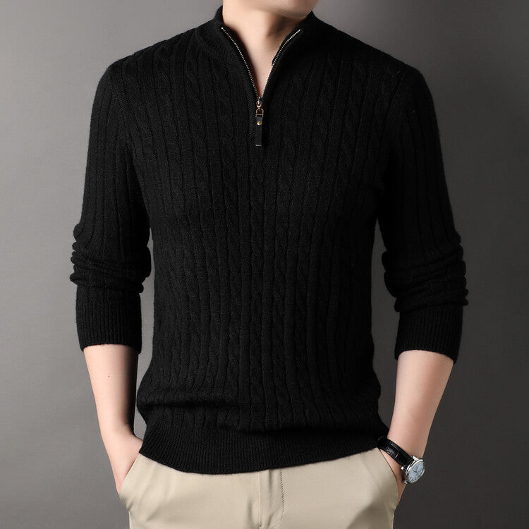 Pull homme avec zip et motif en relief en torsades Chic und Stil