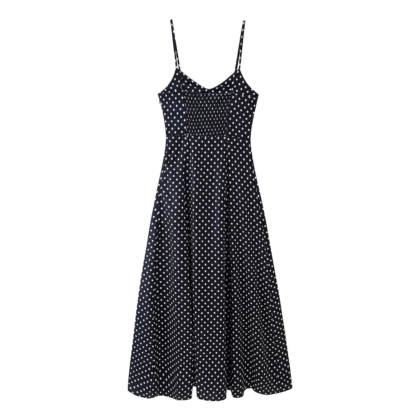 Robe midi femme avec des fines bretelles spaghetti et un design à pois ludiques Chic und Stil