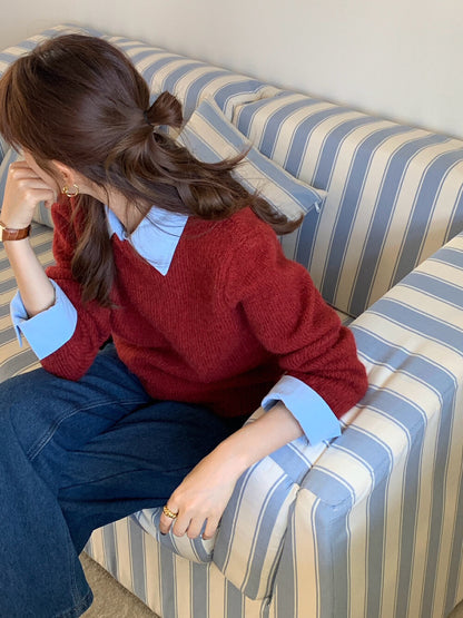 Pull décontracté pour dames avec encolure bleue et col moderne Chic und Stil