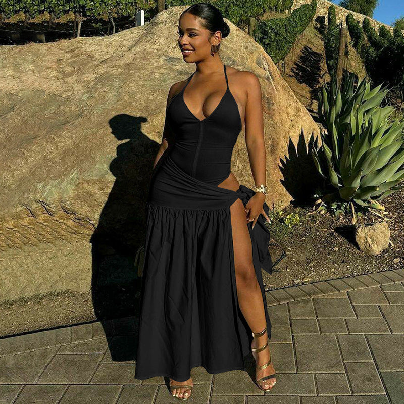 Dames Élégante Robe de Plage avec Fente Latérale et Décolleté en V Profond Chic und Stil