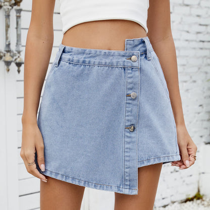 Robe en denim pour dames avec ourlet asymétrique et détails pratiques de boutons Chic und Stil
