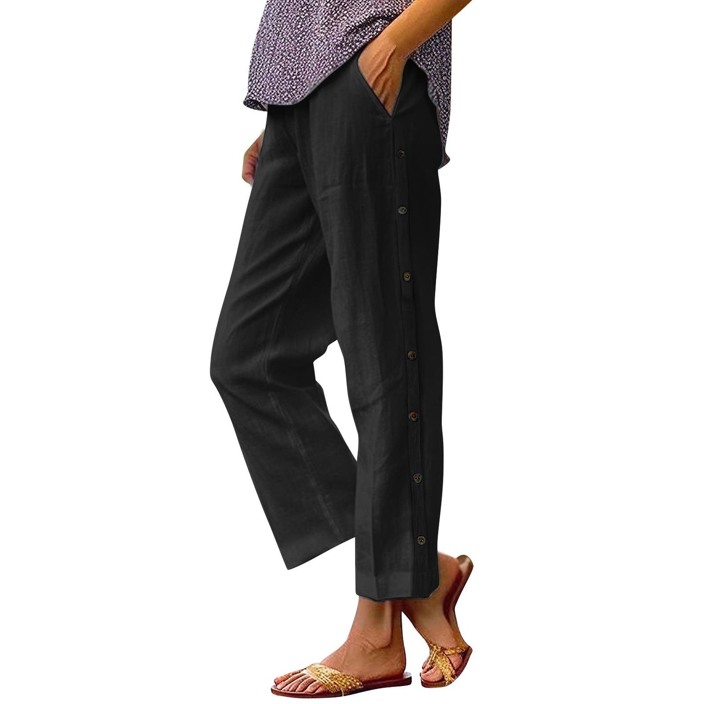 Comfortable linen pants for women with button details Chic and Style