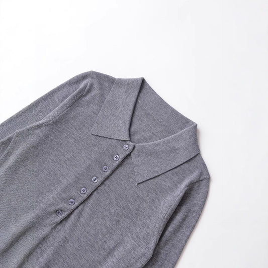 Pull femme à manches longues avec col polo et décolleté boutonnable Chic und Stil