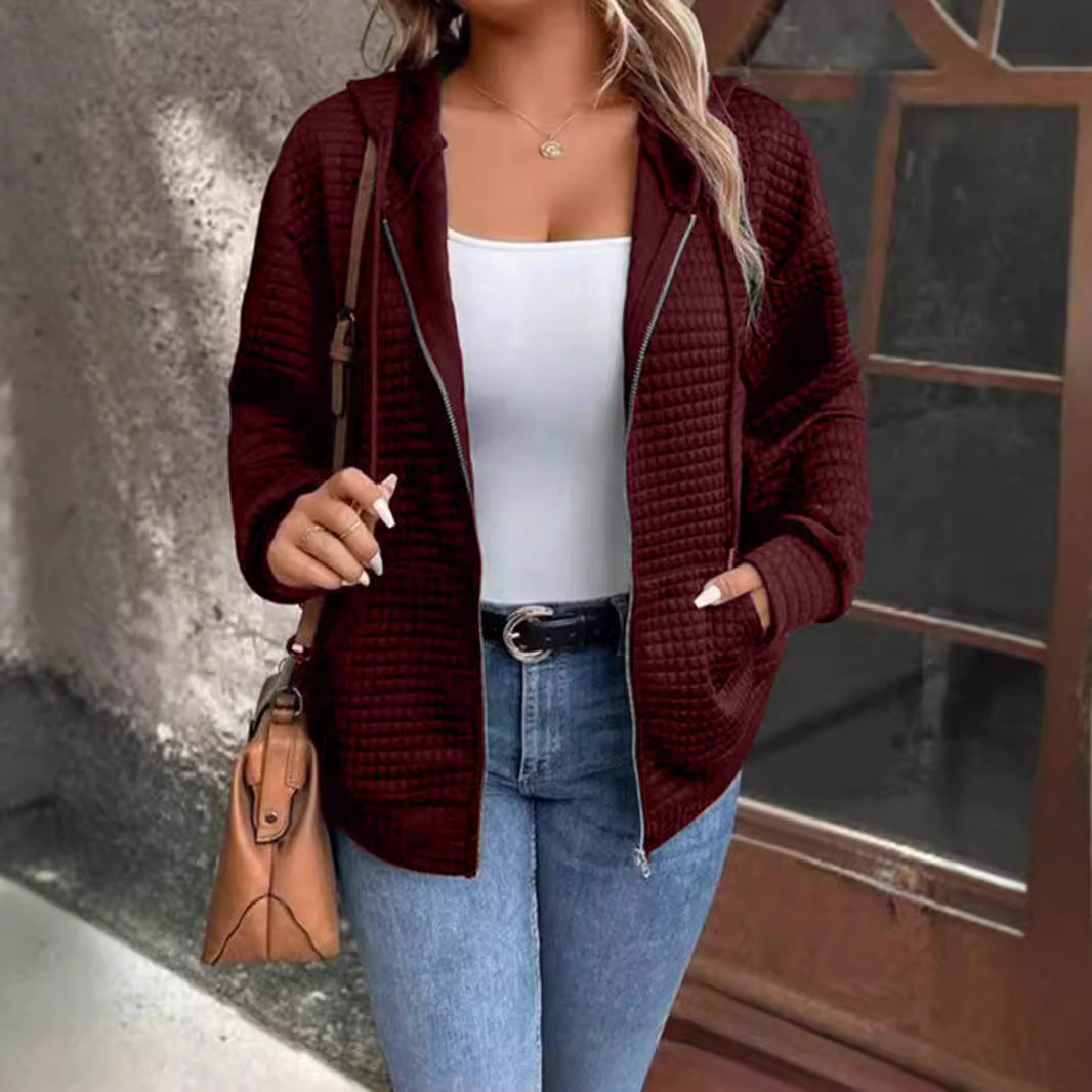 Ladies zippered quilted jacket with kangaroo pocket Chic and Style