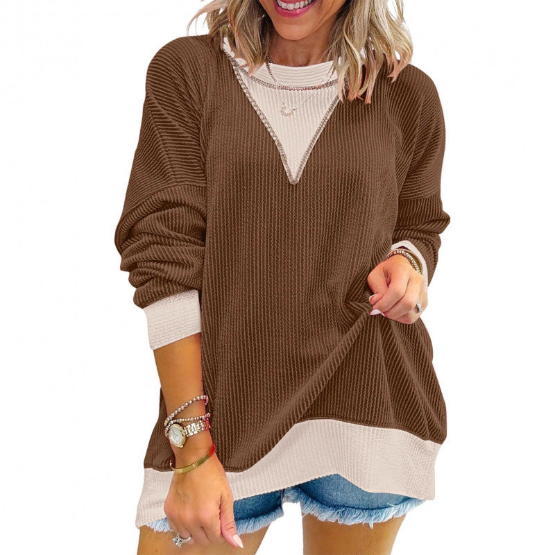 Pull décontracté pour femmes en matériau structuré avec décolleté en V Chic und Stil