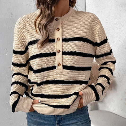 Pull femme à rayures avec patte de boutonnière en laine texturée Chic und Stil