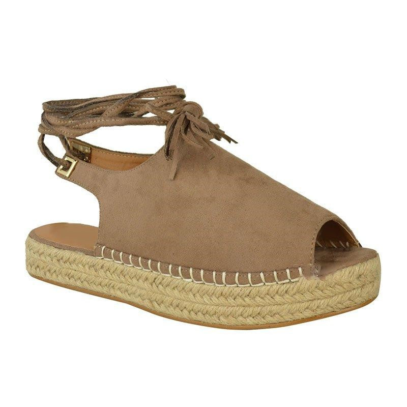 Dames élégantes espadrilles avec semelle en jute tressée et lacets Chic und Stil