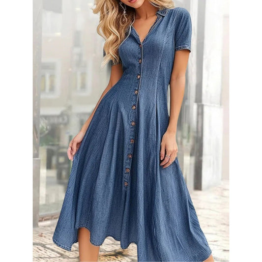 Robe midi en denim à boutons pour femmes Chic und Stil
