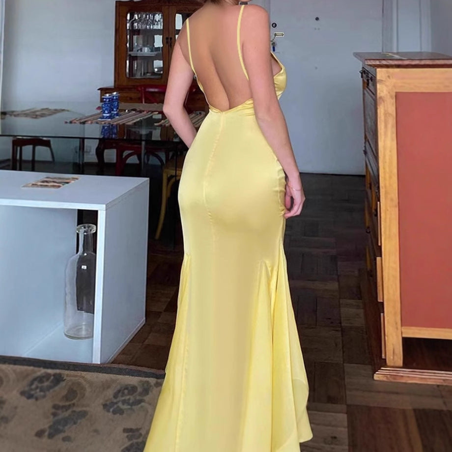 Femmes Robe maxi élégante avec décolleté en V profond et fente Chic und Stil