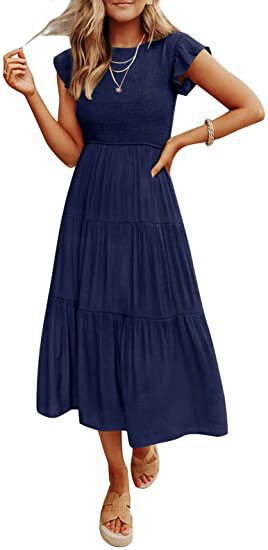 Robe midi pour femmes avec détails froncés et volant attrayant Chic und Stil