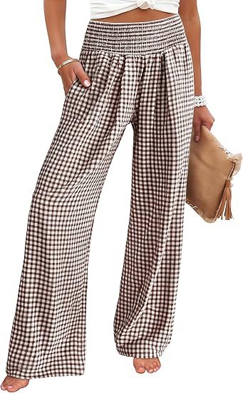 Loose plaid pants for women with elastic waistband and pockets Chic and Style