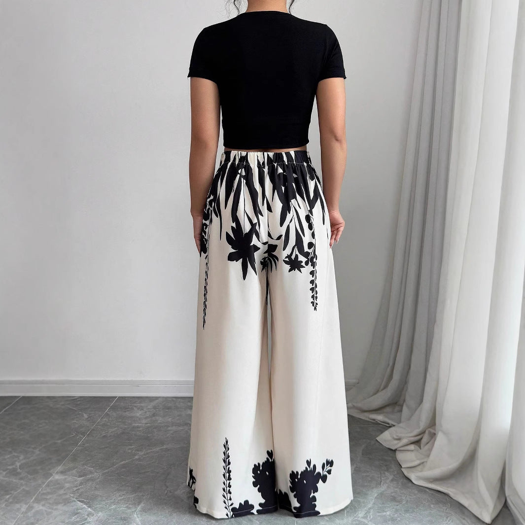 Chic and Style Floral Print Wide Palazzo Pants Set for Women