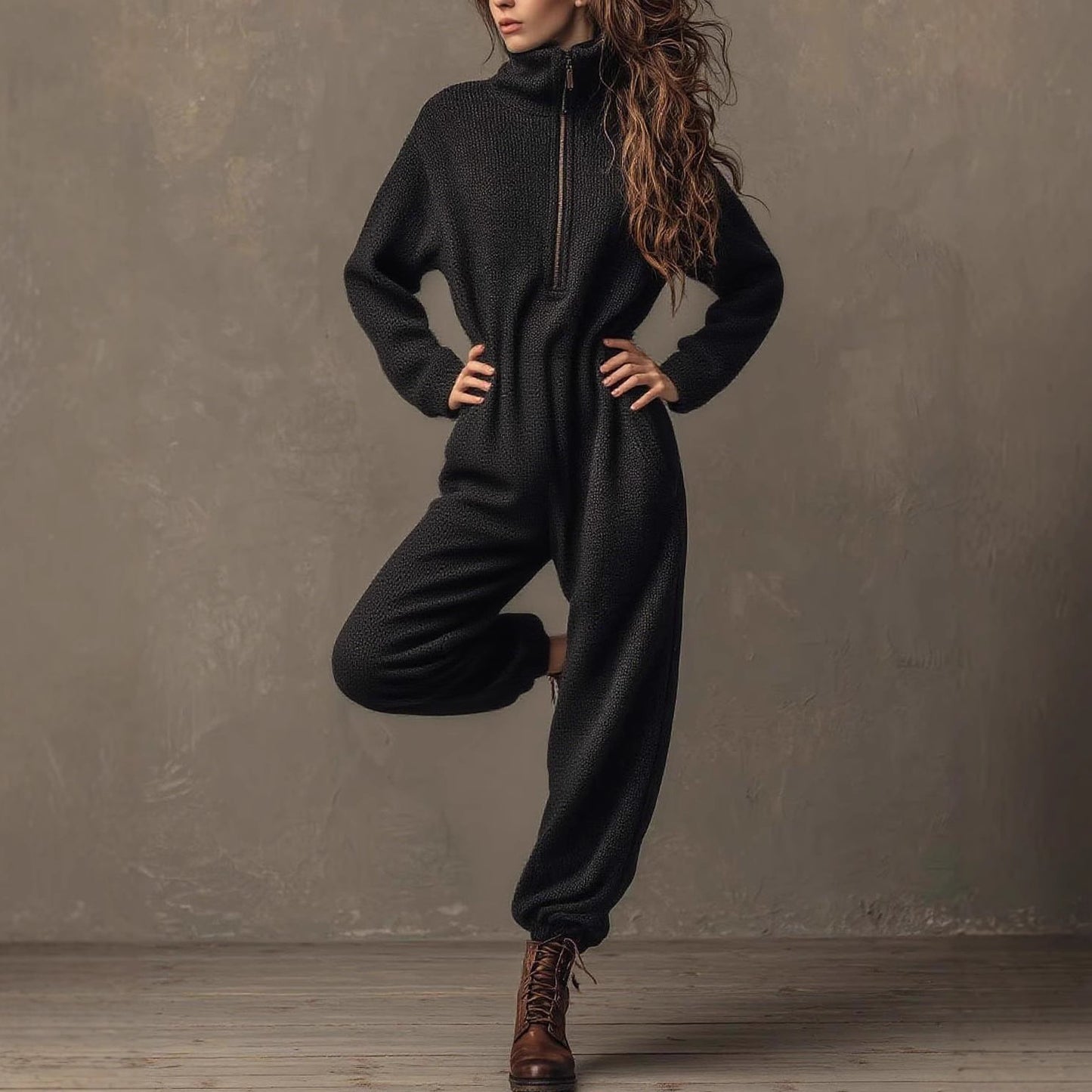 Women's comfortable fleece jumpsuit with high collar, Chic and Stil