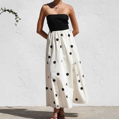 Robe maxi femme avec haut sans bretelles et motif de pois ludique Chic und Stil