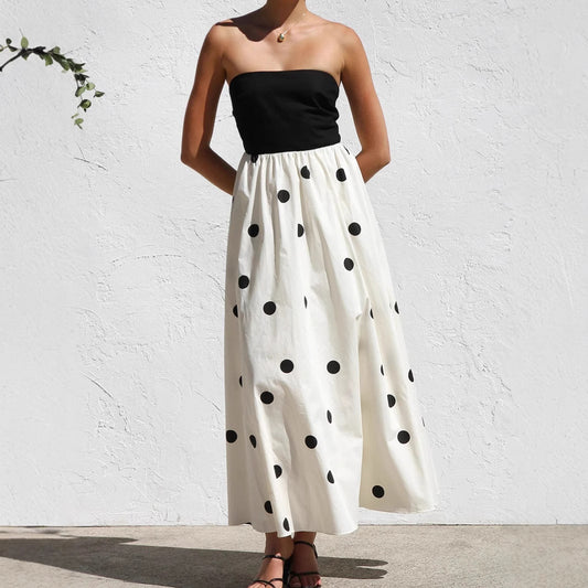 Robe maxi femme avec haut sans bretelles et motif de pois ludique Chic und Stil