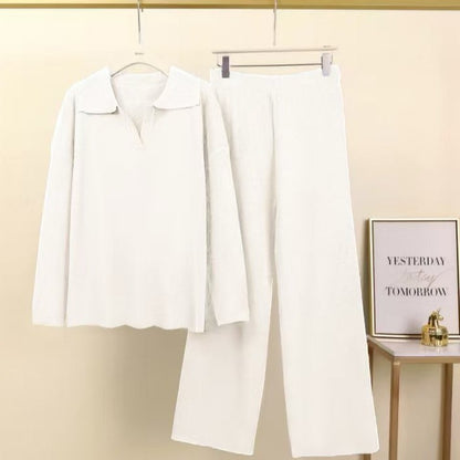 Women Elegant set of casual pants and blouses with collar Chic and Style