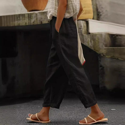 Casual linen pants for women with elastic waist and side pockets Chic und Stil