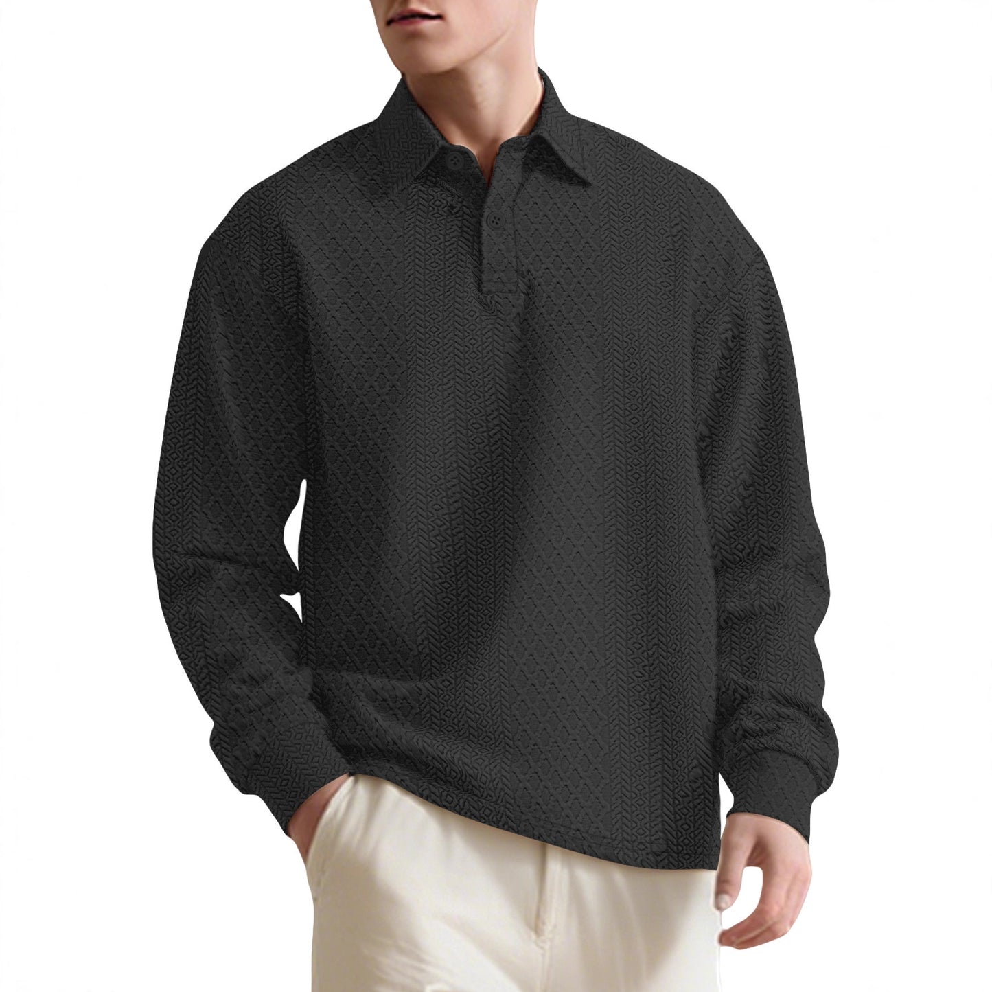 Chemise à manches longues pour hommes avec surface texturée et élégante patte de boutonnage Chic und Stil