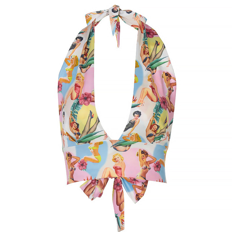 Dames Halters Retro Imprimé Top Chic und Stil